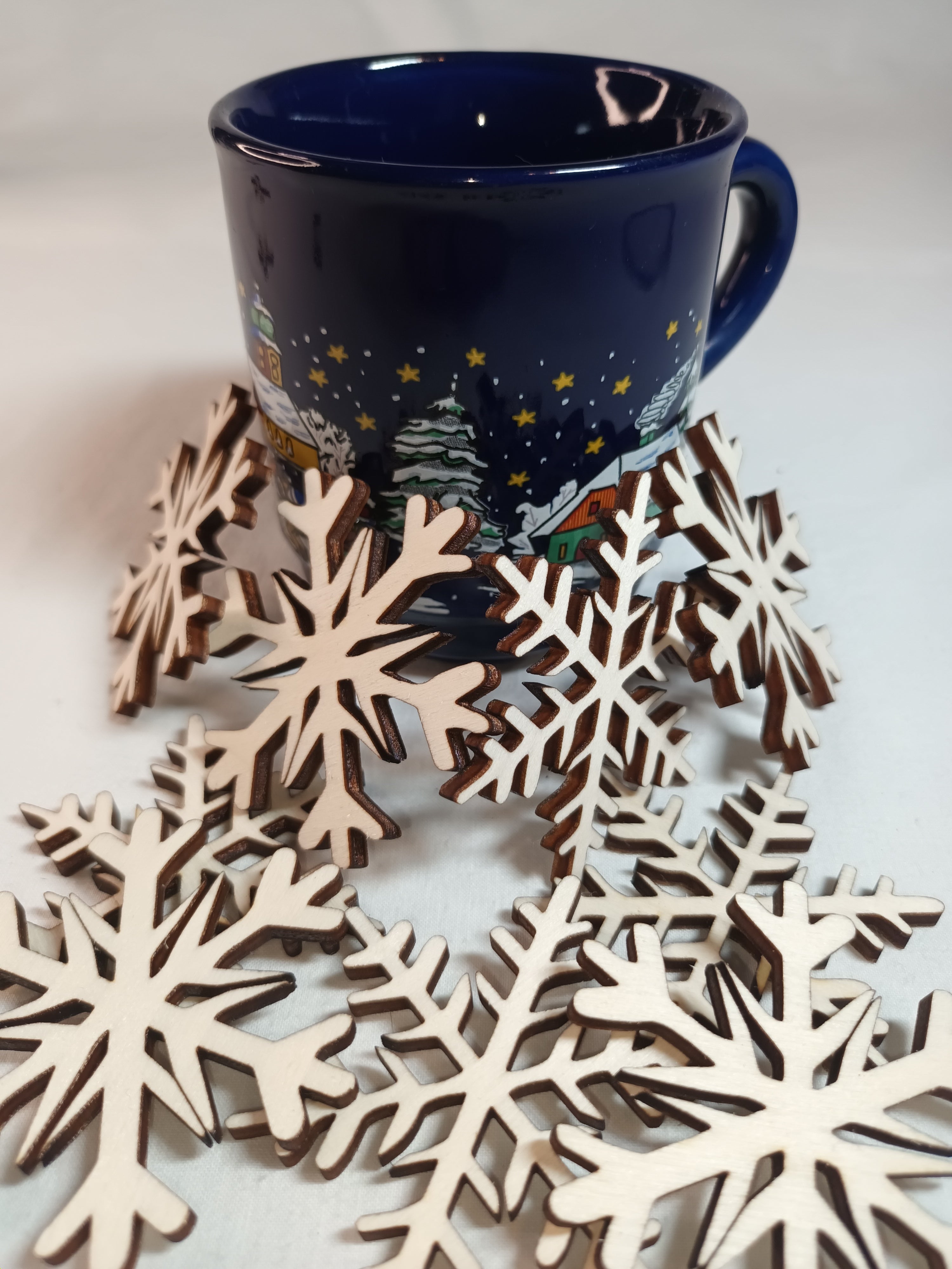 10x Schneeflocke Weihnachtsdeko aus Holz