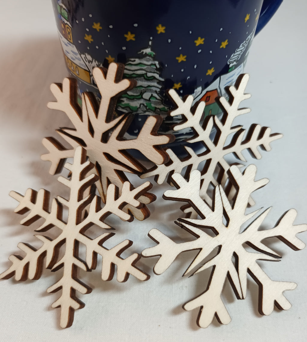 10x Schneeflocke Weihnachtsdeko aus Holz