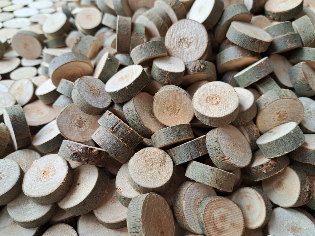 50 Holzscheiben aus Weide – handgeschnitten & naturbelassen